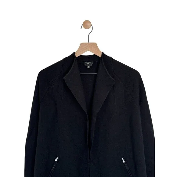 Talbots 100% Merino Wool Cardigan Jacket Size PL Open Front Zipper Pockets Black - Picture 2 of 4